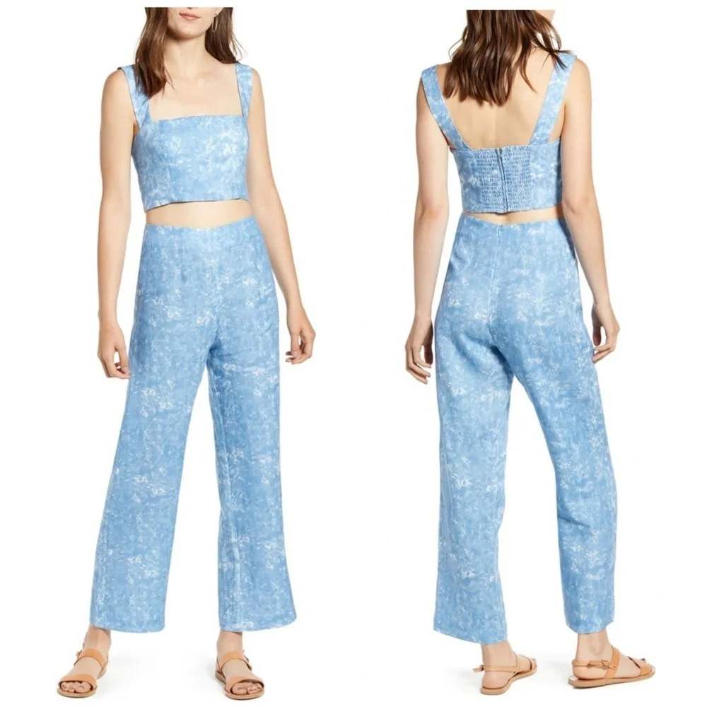 New! Reformation Mara 2–Piece Set Tie Dye Linen Cropped Top & Wide Leg 🩵 size 4